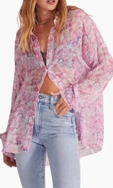 Favorite Daughter The Ez-Boyfriend Sheer Floral Long Sleeve Button Up Size Small